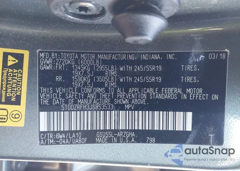 2018 Toyota Highlander Limited from USA, damaged, VIN 5TDDZRFH3JS853533